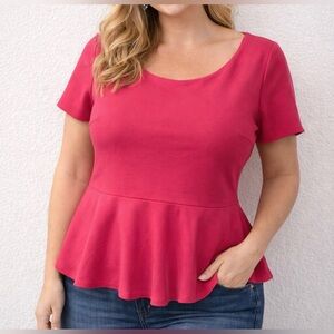 Elie Tahari Pink Short Sleeve Peplum Work Blouse Size L